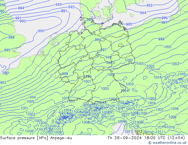 Surface pressure Arpege-eu Th 26.09.2024 18 UTC