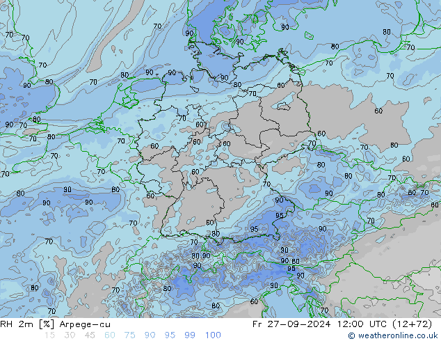 Humedad rel. 2m Arpege-eu vie 27.09.2024 12 UTC