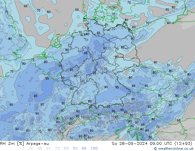 RH 2m Arpege-eu Sa 28.09.2024 09 UTC