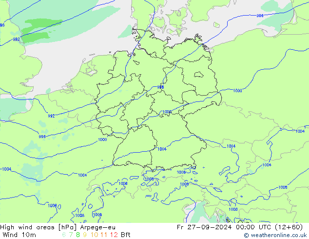 High wind areas Arpege-eu Pá 27.09.2024 00 UTC