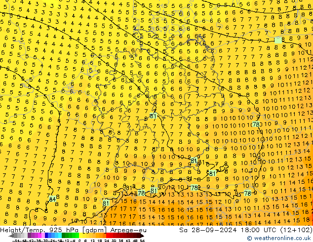 Height/Temp. 925 hPa Arpege-eu Sáb 28.09.2024 18 UTC