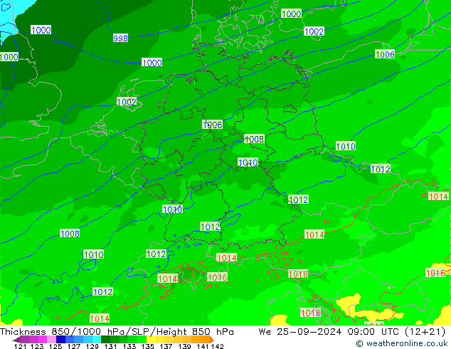 Thck 850-1000 hPa Arpege-eu Qua 25.09.2024 09 UTC