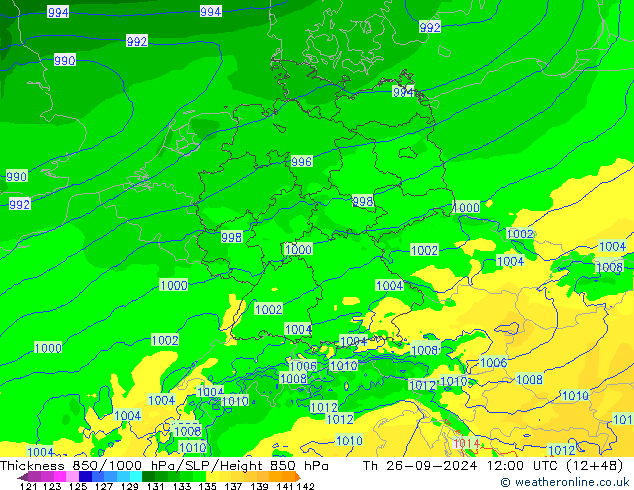 Thck 850-1000 гПа Arpege-eu чт 26.09.2024 12 UTC