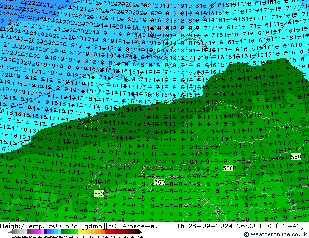 Height/Temp. 500 гПа Arpege-eu чт 26.09.2024 06 UTC