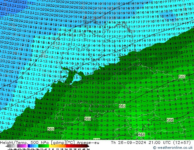 Height/Temp. 500 hPa Arpege-eu  26.09.2024 21 UTC