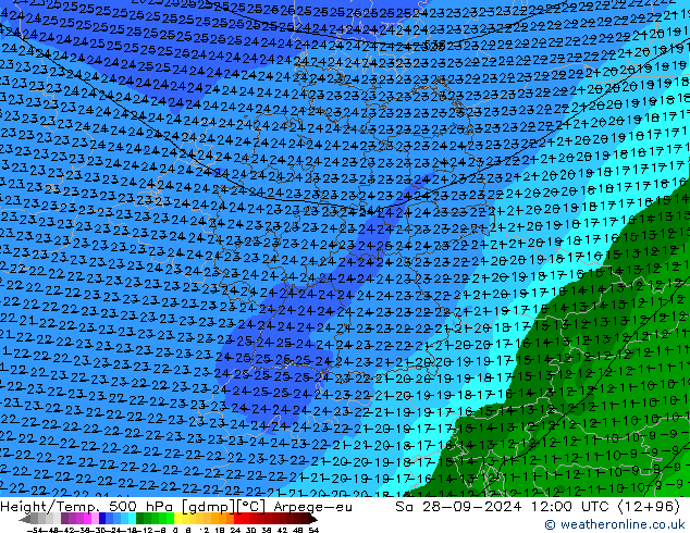 Hoogte/Temp. 500 hPa Arpege-eu za 28.09.2024 12 UTC