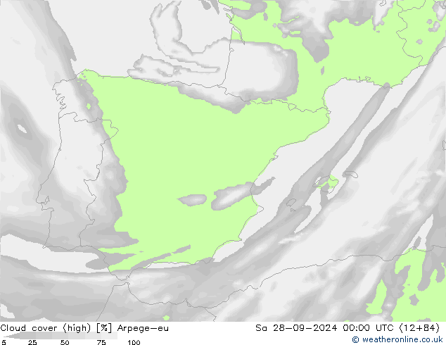 Cloud cover (high) Arpege-eu Sa 28.09.2024 00 UTC