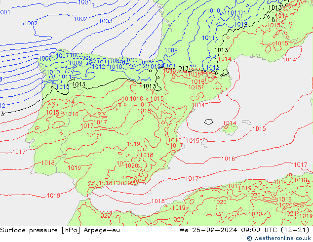 Bodendruck Arpege-eu Mi 25.09.2024 09 UTC