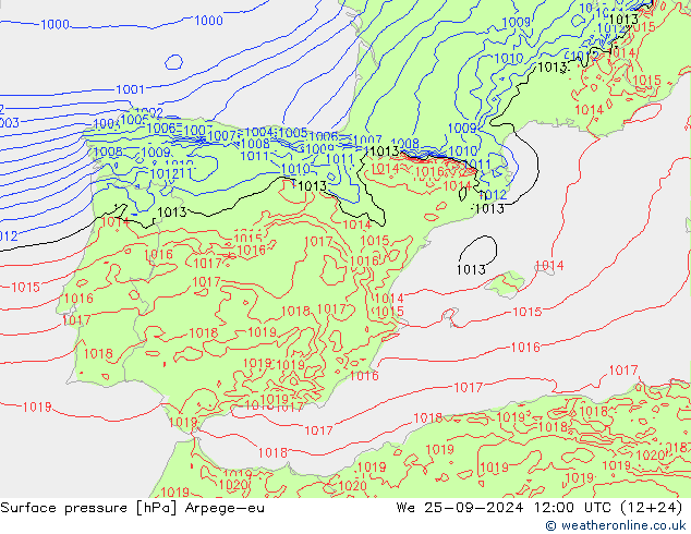 Surface pressure Arpege-eu We 25.09.2024 12 UTC