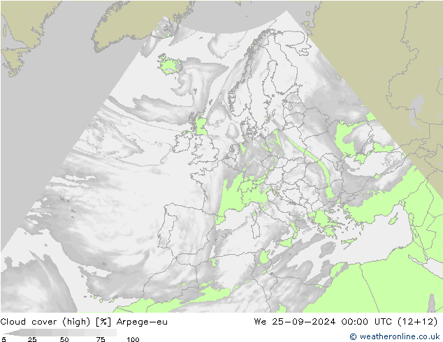 Cloud cover (high) Arpege-eu We 25.09.2024 00 UTC