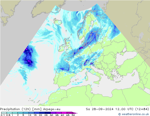 Precipitation (12h) Arpege-eu Sa 28.09.2024 00 UTC