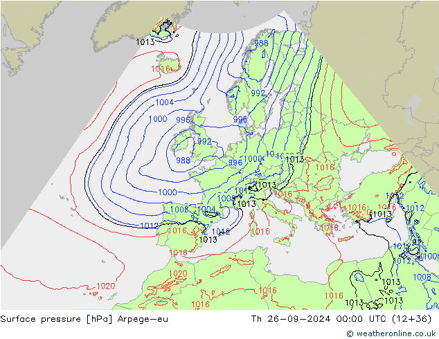 Surface pressure Arpege-eu Th 26.09.2024 00 UTC