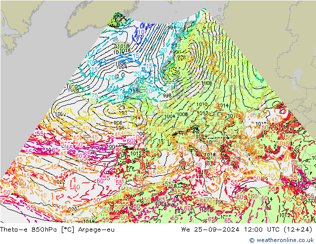 Theta-e 850hPa Arpege-eu Çar 25.09.2024 12 UTC