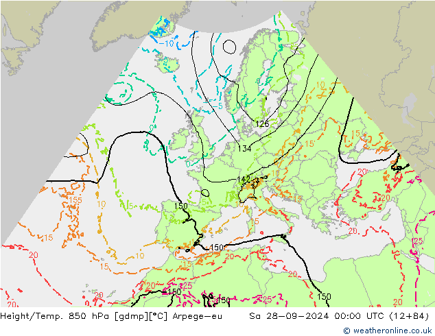 Hoogte/Temp. 850 hPa Arpege-eu za 28.09.2024 00 UTC