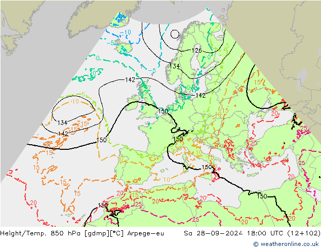 Height/Temp. 850 hPa Arpege-eu So 28.09.2024 18 UTC