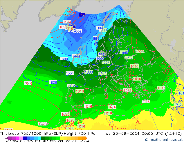 Schichtdicke 700-1000 hPa Arpege-eu Mi 25.09.2024 00 UTC