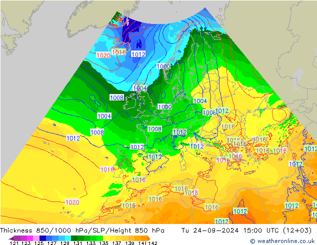 Thck 850-1000 hPa Arpege-eu wto. 24.09.2024 15 UTC