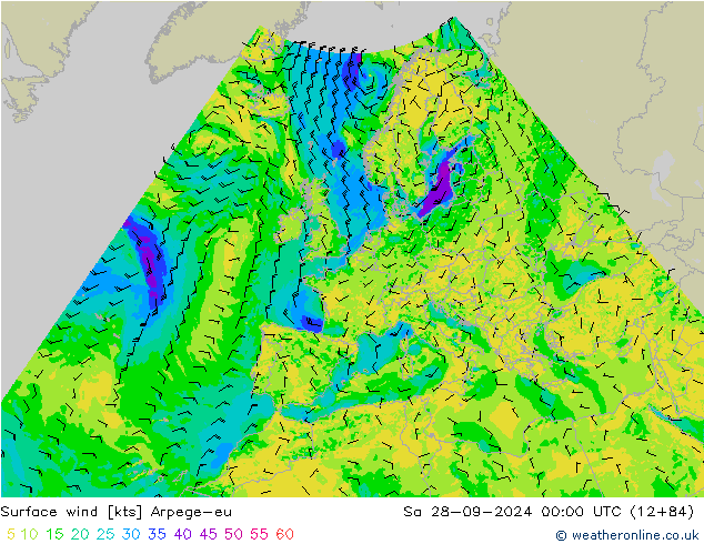 Vent 10 m Arpege-eu sam 28.09.2024 00 UTC