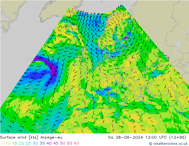 Surface wind Arpege-eu Sa 28.09.2024 12 UTC