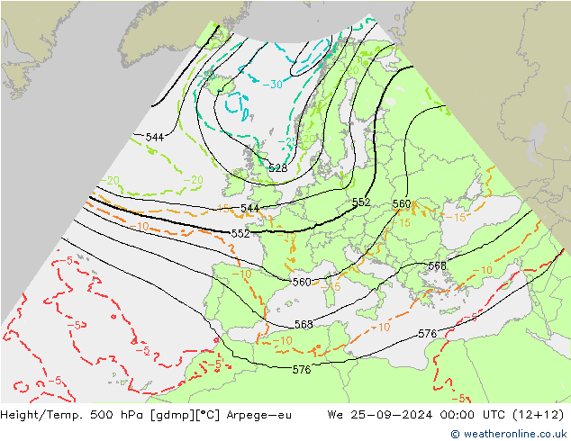 Yükseklik/Sıc. 500 hPa Arpege-eu Çar 25.09.2024 00 UTC