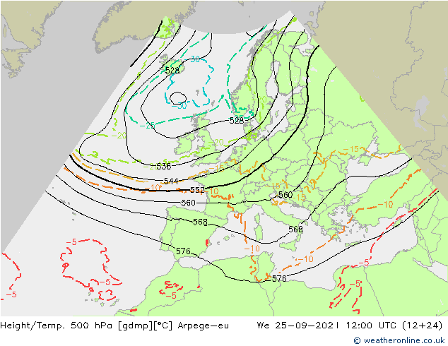 Height/Temp. 500 hPa Arpege-eu Qua 25.09.2024 12 UTC