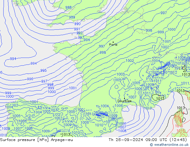 Yer basıncı Arpege-eu Per 26.09.2024 09 UTC