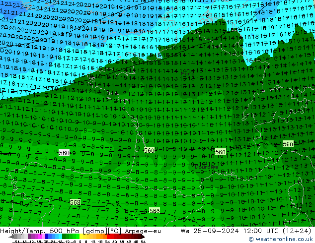 Height/Temp. 500 hPa Arpege-eu Qua 25.09.2024 12 UTC