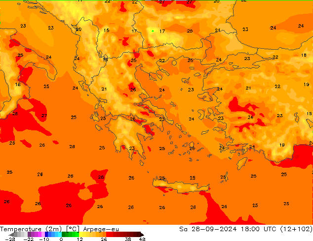 карта температуры Arpege-eu сб 28.09.2024 18 UTC