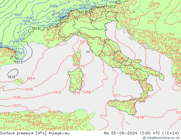 Pressione al suolo Arpege-eu mer 25.09.2024 12 UTC