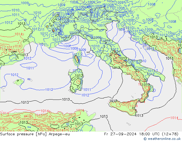 Pressione al suolo Arpege-eu ven 27.09.2024 18 UTC