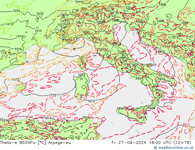 Theta-e 850hPa Arpege-eu pt. 27.09.2024 18 UTC