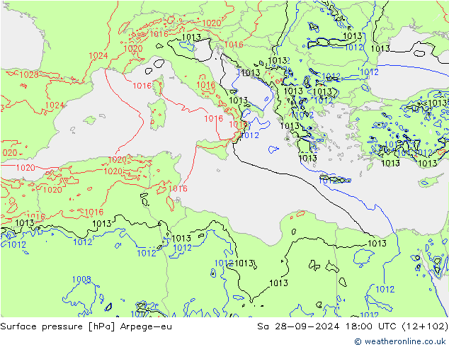 Surface pressure Arpege-eu Sa 28.09.2024 18 UTC