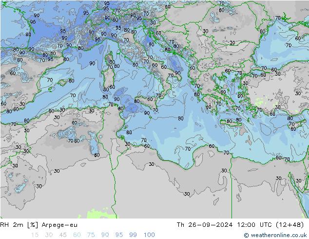 RH 2m Arpege-eu Qui 26.09.2024 12 UTC