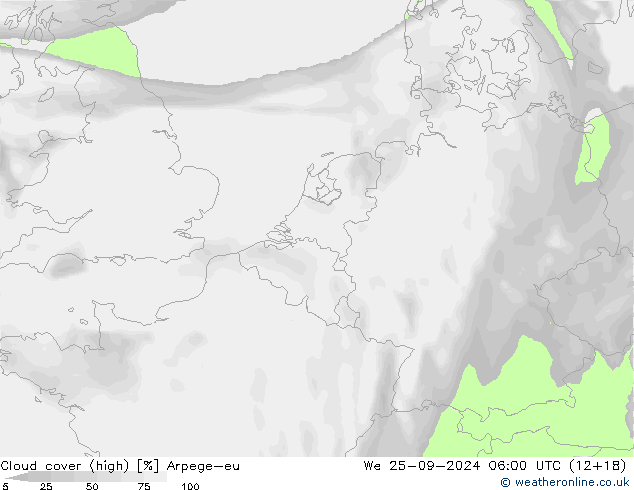 zachmurzenie (wysokie) Arpege-eu śro. 25.09.2024 06 UTC