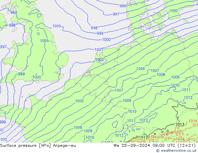 Presión superficial Arpege-eu mié 25.09.2024 09 UTC