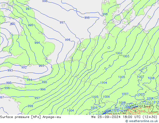 Surface pressure Arpege-eu We 25.09.2024 18 UTC