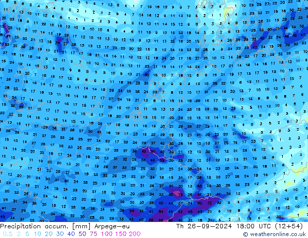 Precipitation accum. Arpege-eu czw. 26.09.2024 18 UTC