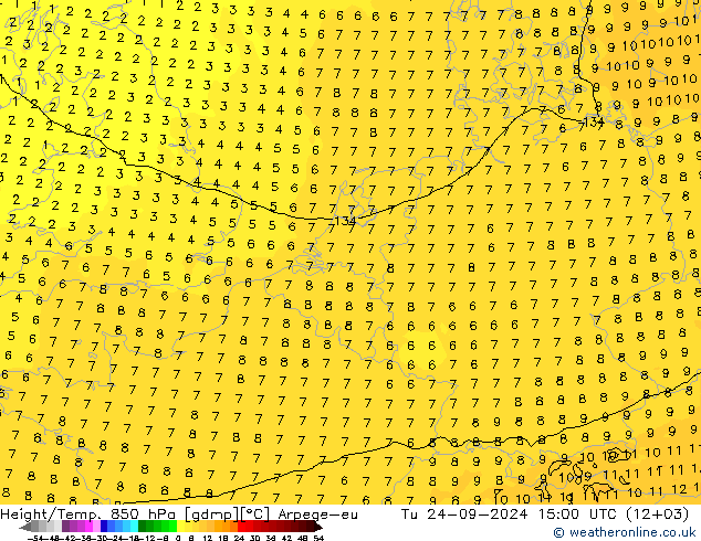 Height/Temp. 850 hPa Arpege-eu Tu 24.09.2024 15 UTC