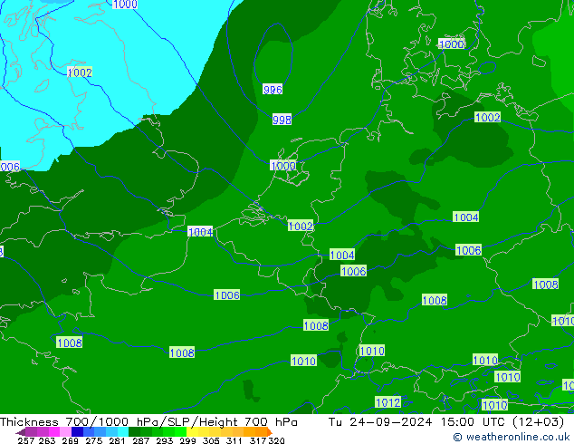 Espesor 700-1000 hPa Arpege-eu mar 24.09.2024 15 UTC