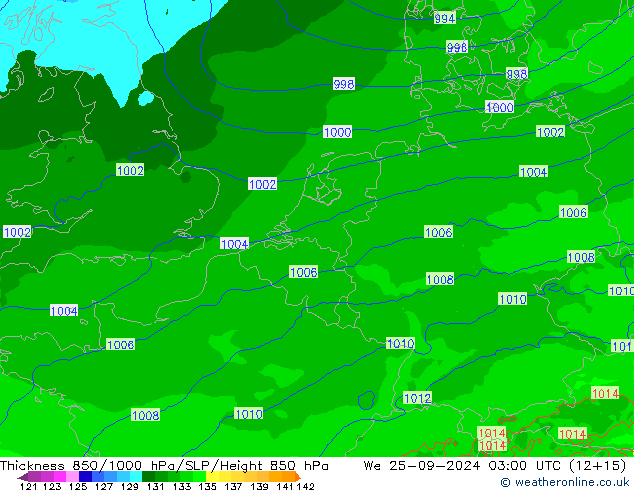 Thck 850-1000 hPa Arpege-eu śro. 25.09.2024 03 UTC