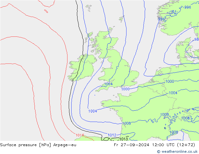 Surface pressure Arpege-eu Fr 27.09.2024 12 UTC