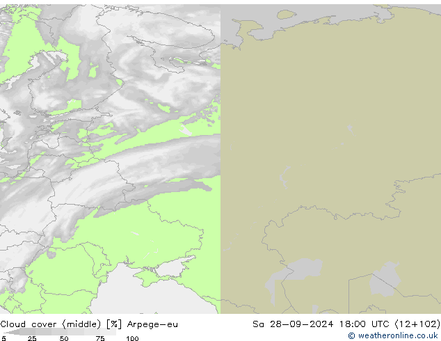 Cloud cover (middle) Arpege-eu Sa 28.09.2024 18 UTC