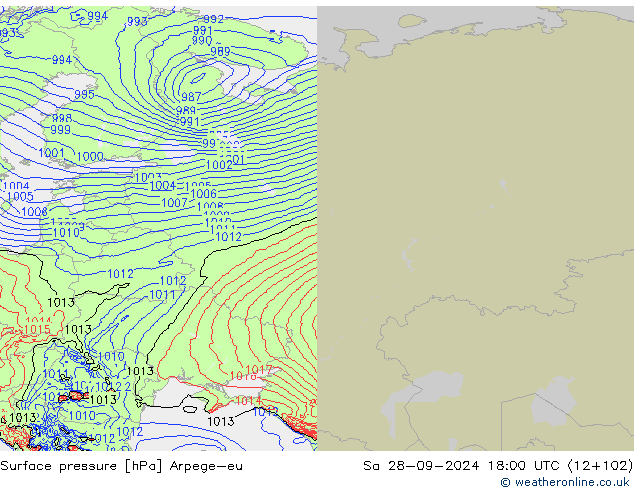 Presión superficial Arpege-eu sáb 28.09.2024 18 UTC