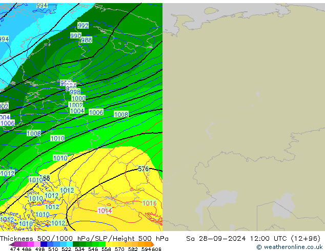 500-1000 hPa Kalınlığı Arpege-eu Cts 28.09.2024 12 UTC