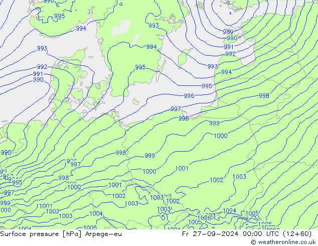 Atmosférický tlak Arpege-eu Pá 27.09.2024 00 UTC