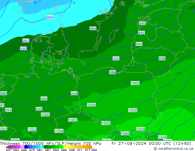 Thck 700-1000 hPa Arpege-eu ven 27.09.2024 00 UTC