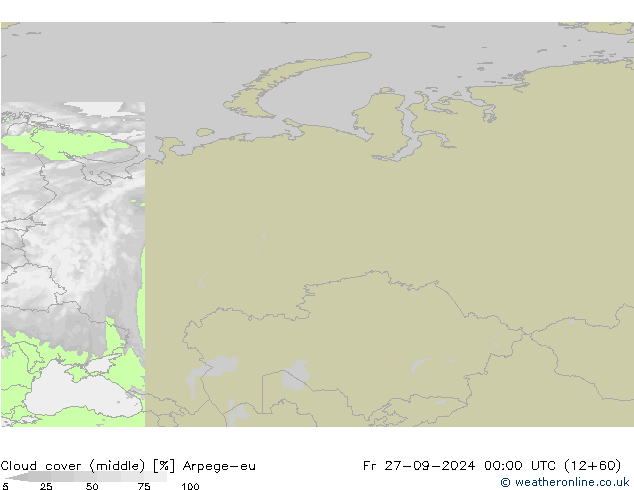 Cloud cover (middle) Arpege-eu Fr 27.09.2024 00 UTC