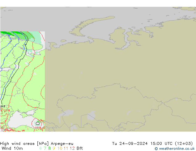 High wind areas Arpege-eu вт 24.09.2024 15 UTC