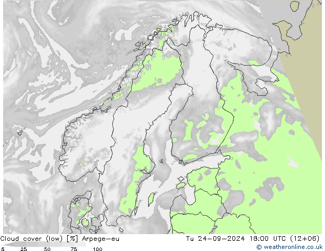 Bewolking (Laag) Arpege-eu di 24.09.2024 18 UTC