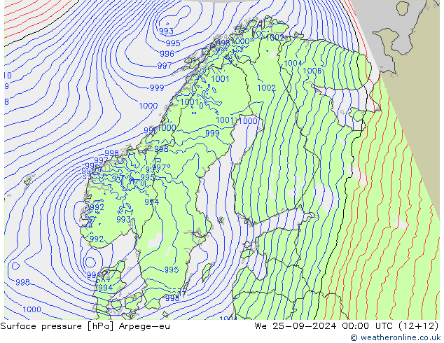 Atmosférický tlak Arpege-eu St 25.09.2024 00 UTC